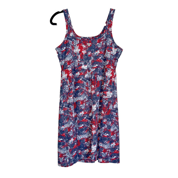 Columbia Omnifreeze Dress Small Red White Blue Waterbrush Cooling Performance - Picture 7 of 10